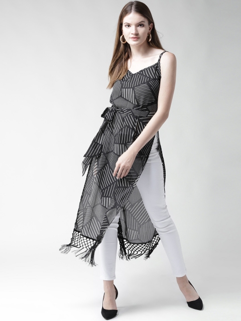 

WoowZerz Women Black & White Striped Maxi Top