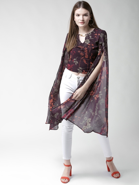 

WoowZerz Women Burgundy Floral Print Crop Top
