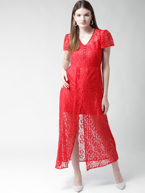 

WoowZerz Women Red Lace Maxi Dress