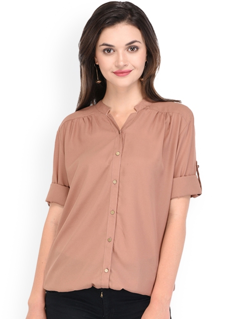 

PURYS Women Brown Solid Shirt Style Top