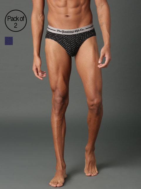 

Roadster Men Pack of 2 Black and Navy Blue Printed Ultra Durable Briefs RDST-BR-PK2-002D