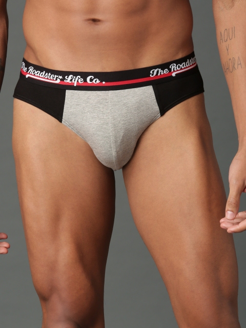 

Roadster Men Black & Grey Melange Colourblocked Ultra Durable Briefs RDST-BR-PK1-003C