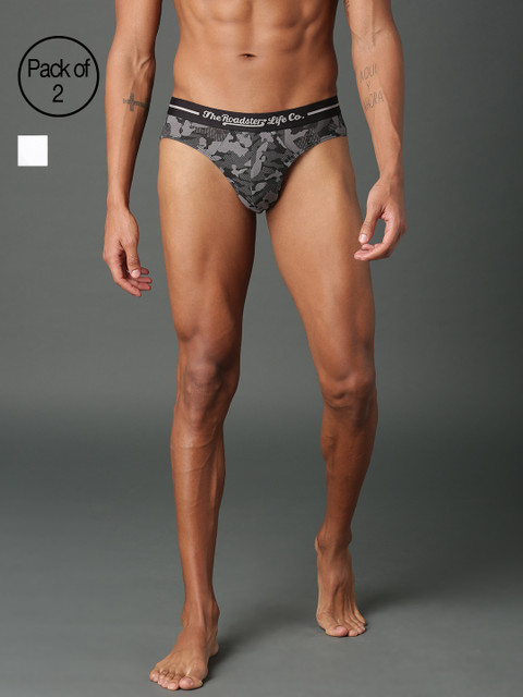 

Roadster Pack of 2 Men Grey & White Ultra Durable Briefs RDST-BR-PK2-002B