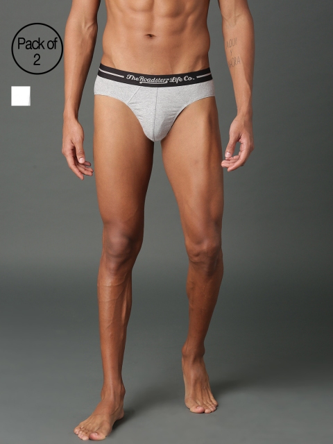 

Roadster Pack of 2 Men Grey & White Ultra Durable Briefs RDST-BR-PK2-001DE