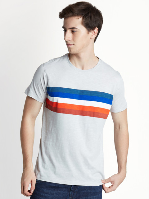 

Urban Ranger by pantaloons Men Grey Striped Round Neck T-shirt