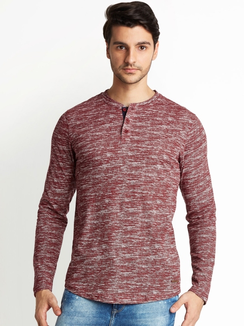 

Urban Ranger by pantaloons Men Maroon Self Design Henley Neck T-shirt