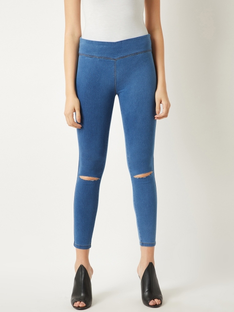 

Miss Chase Blue Denim-Look Slit Knee Jeggings