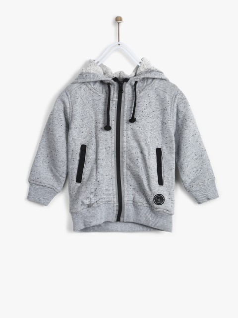 

Gini and Jony Boys Grey Melange Solid Hooded Sweatshirt