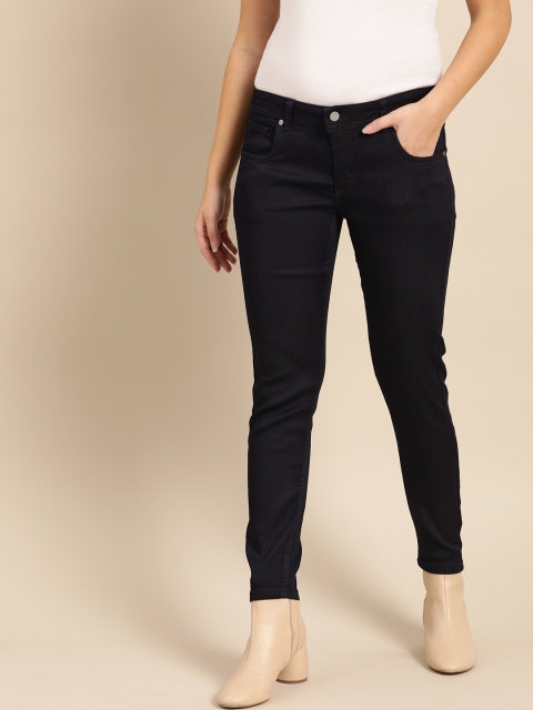 

DressBerry Women Navy Blue Cropped Skinny Fit Mid-Rise Clean Look Stretchable Jeans