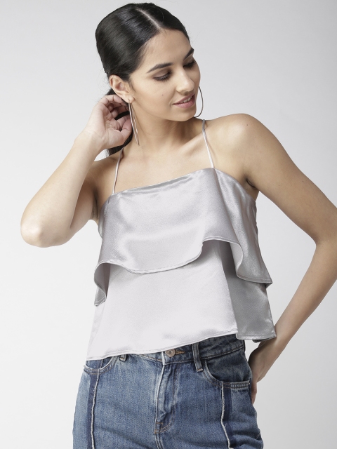 

Silver Solid Crop Top