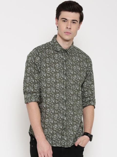 United Colors of Benetton Men Olive Green Printed Casual Shirt