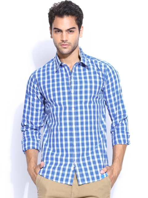 

United Colors of Benetton Men Blue & White Checked Casual Shirt