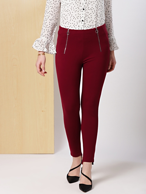 

her by invictus Women Maroon Slim Fit Treggings