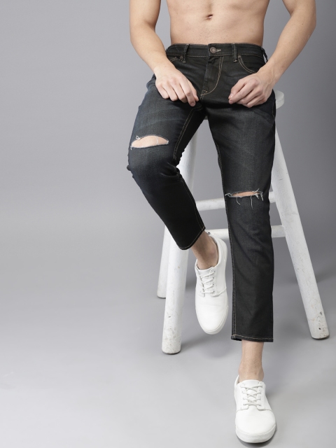 

HERE&NOW Men Blue Slim Fit Mid-Rise Slash Knee Cropped Jeans