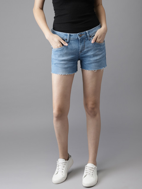 

HERE&NOW Women Blue Washed Regular Fit Denim Shorts