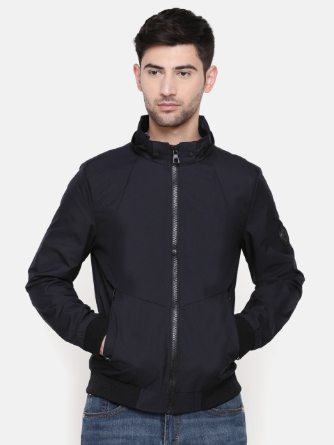 

Killer Men Navy Blue Solid Hooded Bomber Jacket