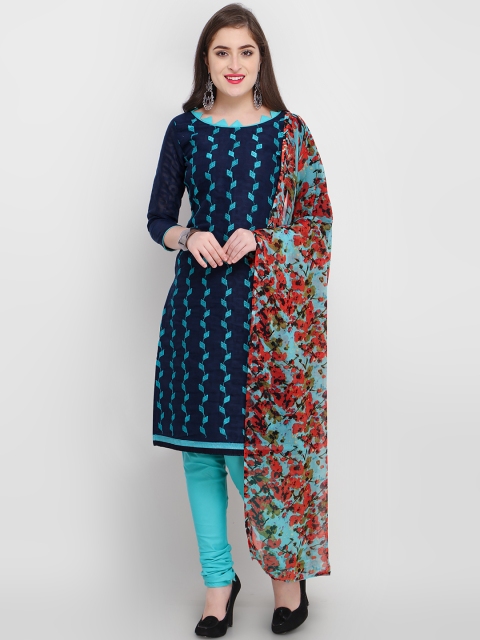 

Satrani Navy Blue & Blue Unstitched Dress Material