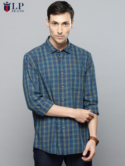 

Louis Philippe Jeans Men Blue & Green Slim Fit Checked Casual Shirt