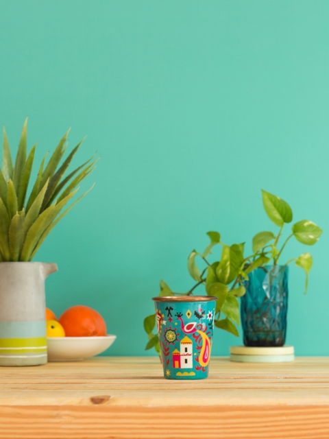 

Chumbak Blue Large Paisley Flower Copper Tumbler, 400 ml, Turquoise blue