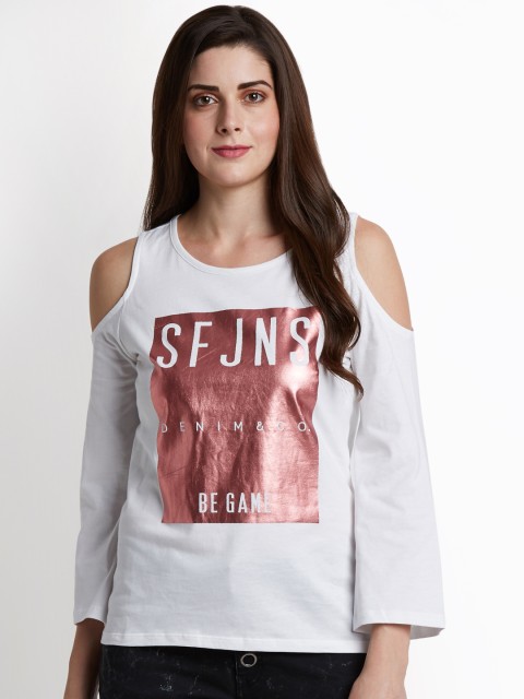 

SF JEANS by Pantaloons Women White Printed Round Neck T-shirt