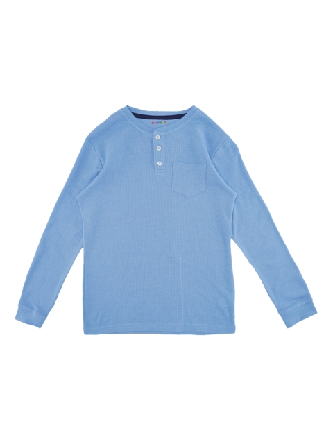 

POPPERS by Pantaloons Boys Blue Self Design Henley Neck T-shirt