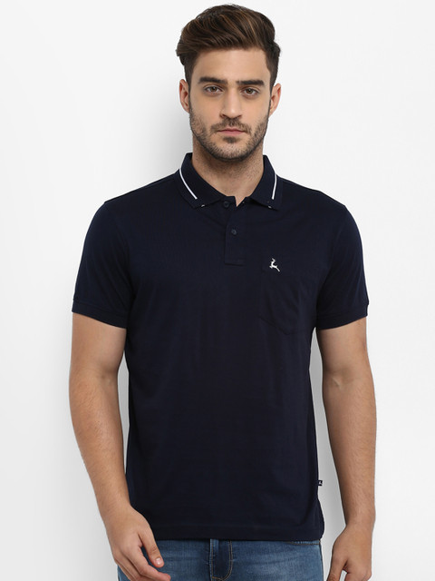 

Parx Men Navy Blue Solid Polo Collar T-shirt