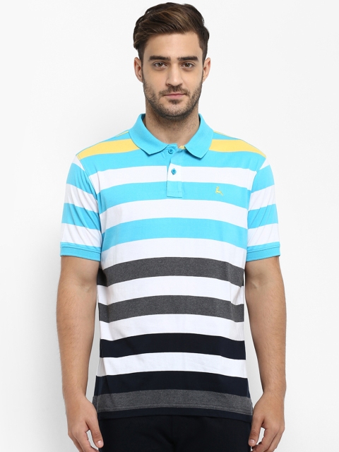 

Parx Men White & Blue Striped Polo Collar T-shirt