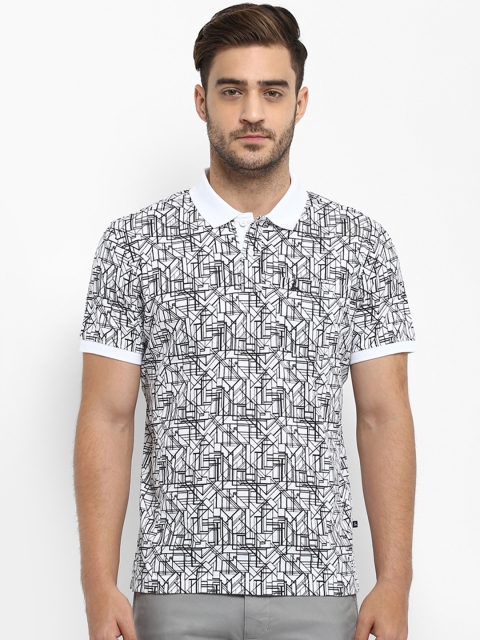

Parx Men White & Black Printed Polo Collar T-shirt