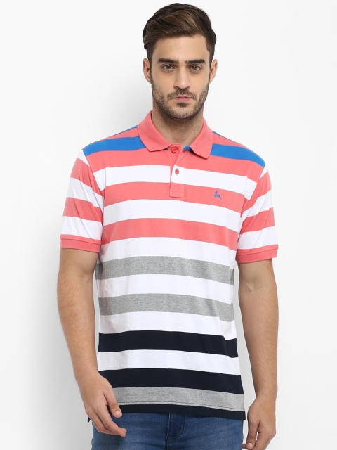 

Parx Men White & Pink Striped Polo Collar T-shirt