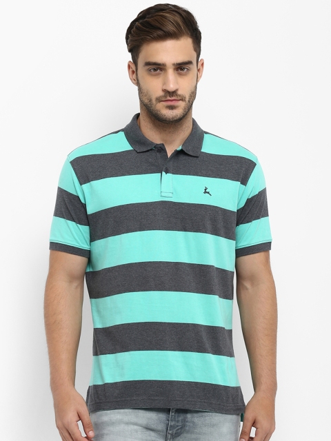 

Parx Men Green & Grey Striped Polo Collar T-shirt