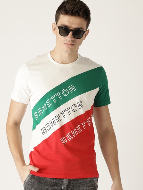 

United Colors of Benetton Men White Colourblocked Round Neck T-shirt