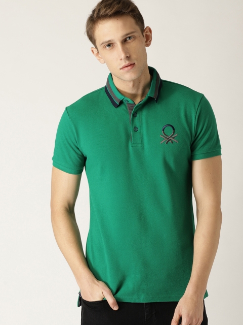 

United Colors of Benetton Men Green Solid Polo Collar T-shirt