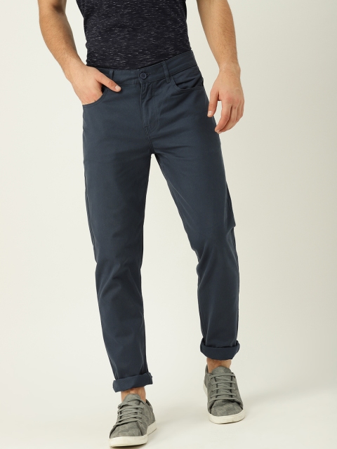 

United Colors of Benetton Men Teal Blue Slim Fit Solid Trousers