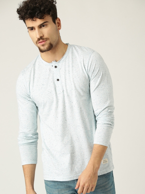

United Colors of Benetton Men Blue Solid Henley Neck T-shirt