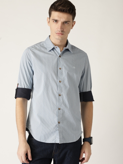 

United Colors of Benetton Men Blue & Off-White Slim Fit Striped Casual Shirt