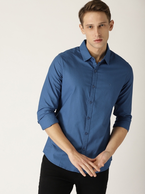 United Colors of Benetton Men Blue Slim Fit Solid Casual Shirt