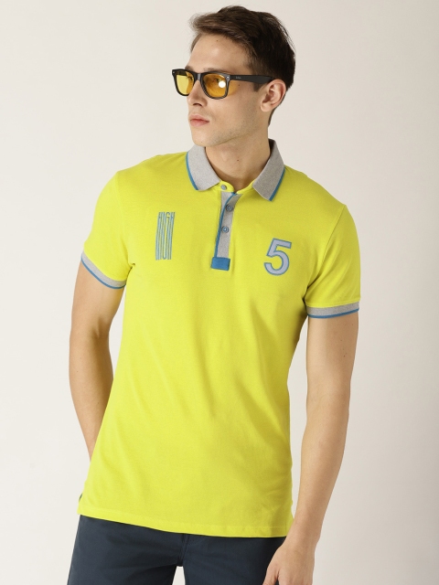 

United Colors of Benetton Men Lime Green Solid Polo Collar T-shirt