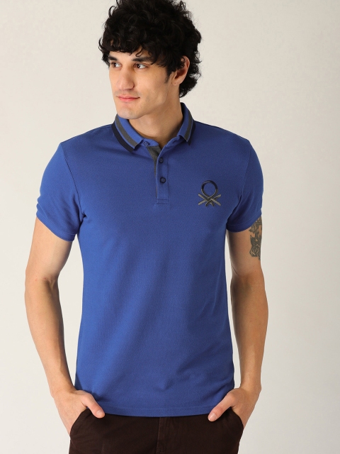 

United Colors of Benetton Men Blue Solid Polo Collar T-shirt