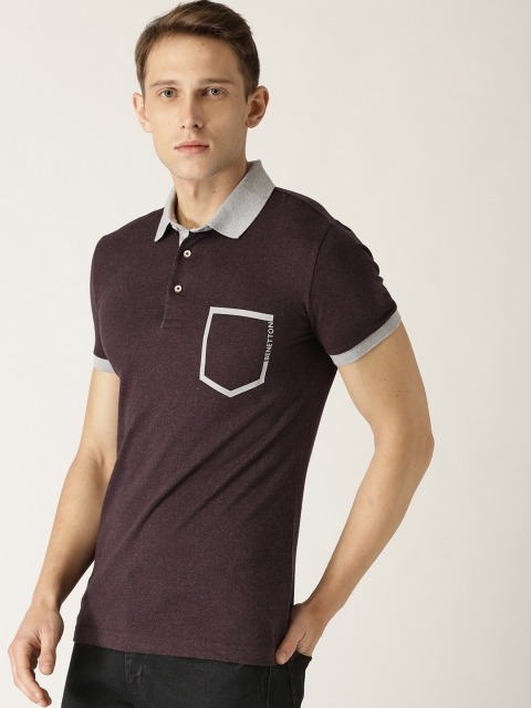 

United Colors of Benetton Men Burgundy Solid Polo Collar T-shirt