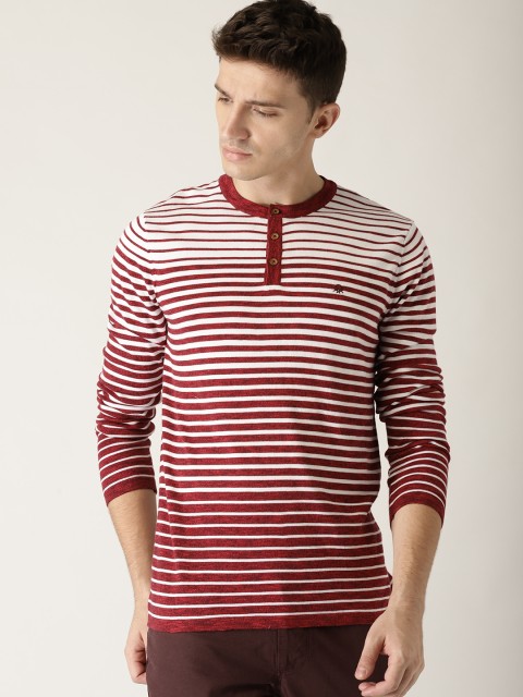 

United Colors of Benetton Men Maroon & White Striped Pullover