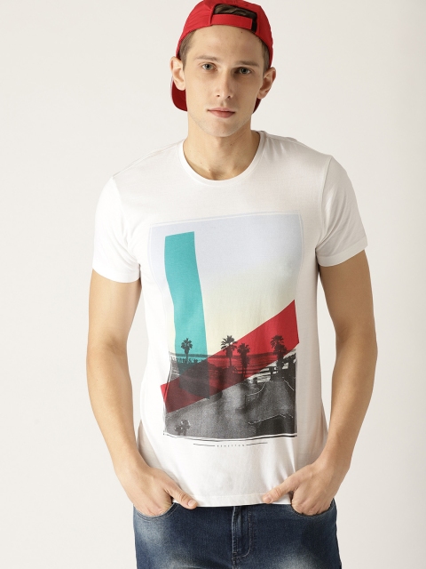 United Colors of Benetton Men White Printed Round Neck T-shirt