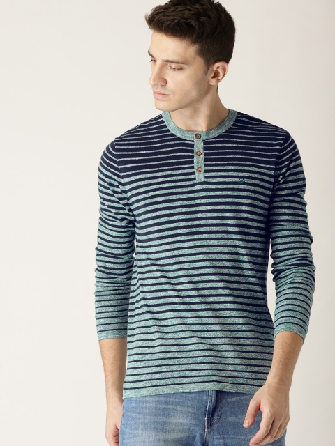 

United Colors of Benetton Men Green & Navy Blue Striped Pullover