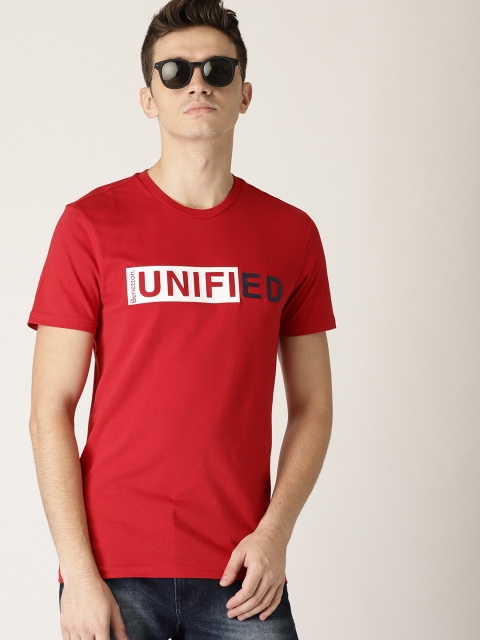United Colors of Benetton Men Red Printed Round Neck T-shirt