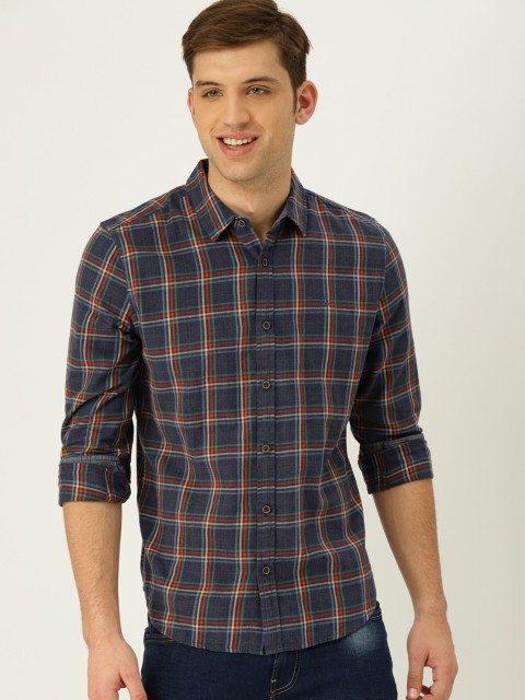 

United Colors of Benetton Men Blue Slim Fit Checked Casual Shirt