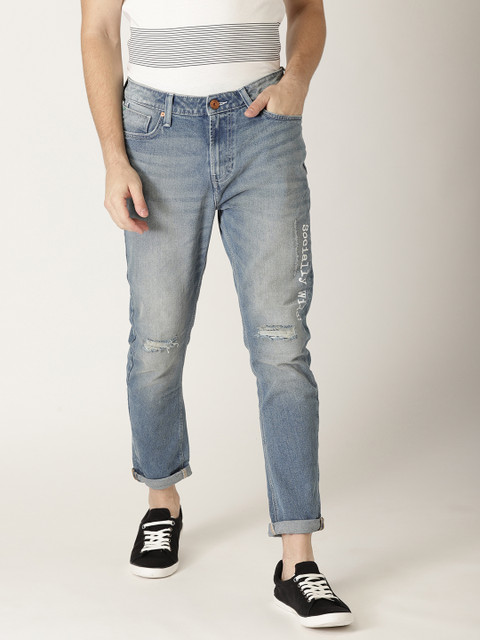 

United Colors of Benetton Men Blue Carrot Fit Mid-Rise Slash-Knee Stretchable Jeans