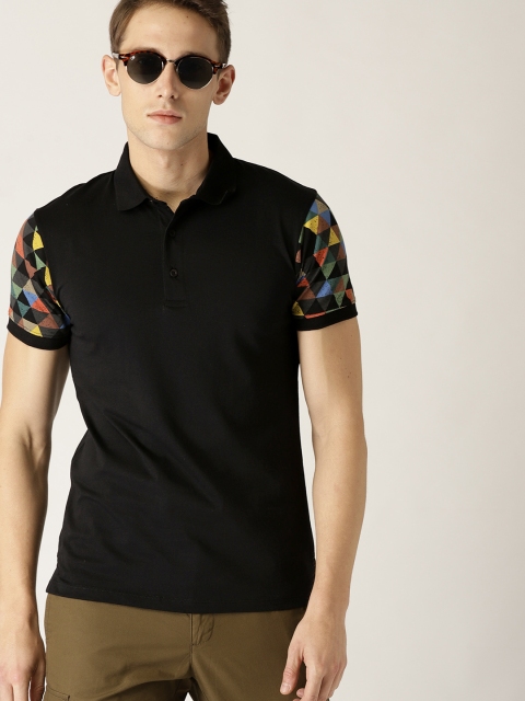 

United Colors of Benetton Men Black Solid Polo Collar T-shirt
