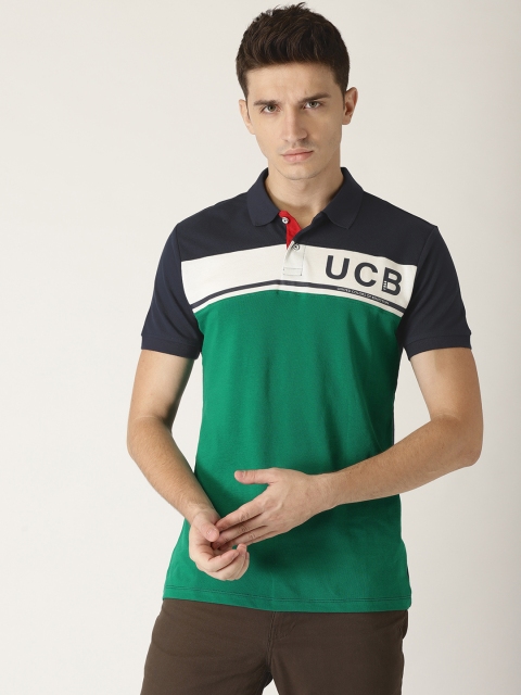

United Colors of Benetton Men Green Colourblocked Polo Collar T-shirt