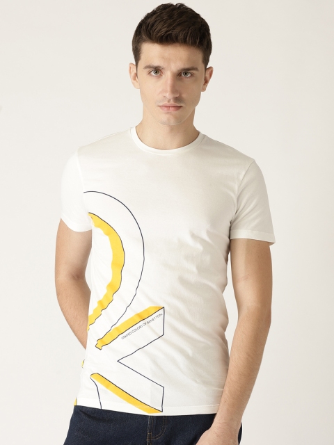 

United Colors of Benetton Men Off-White Printed Round Neck T-shirt