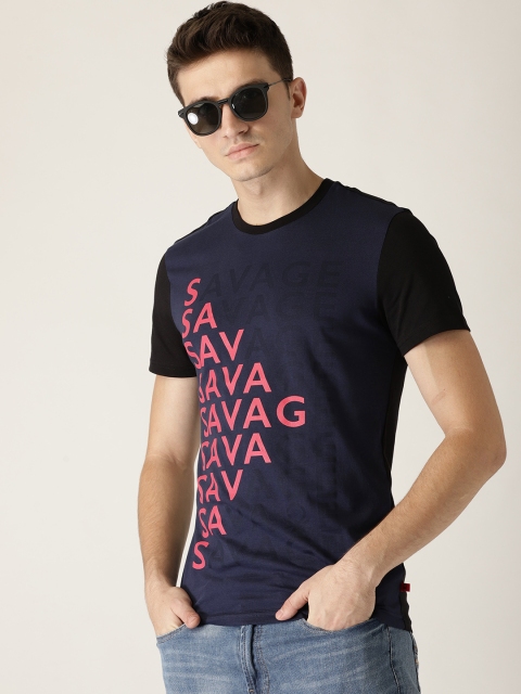 

United Colors of Benetton Men Navy Blue Printed Round Neck T-shirt