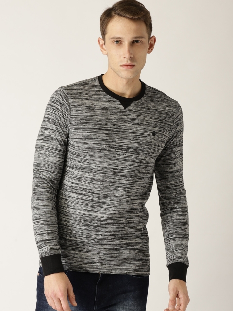 

United Colors of Benetton Men Black & Grey Self-Design Round Neck T-shirt